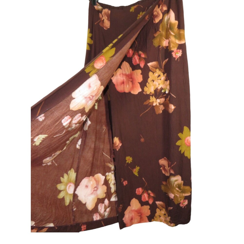 Vintage WNY Women's Brown Floral Button Waist Wrap Midi Skirt Size Medium